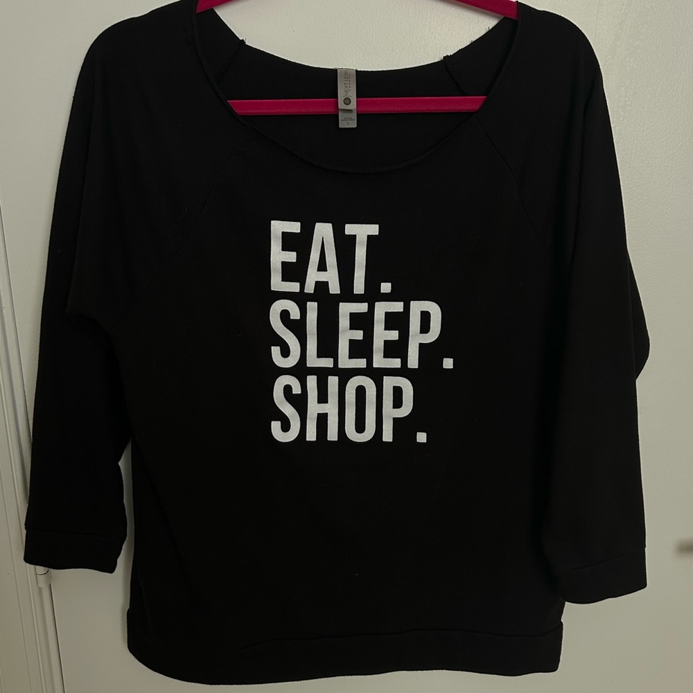 Next Level Apparel Womens Raglan Sleeve Top Pullover EAT SLEEP SHOP Black Large